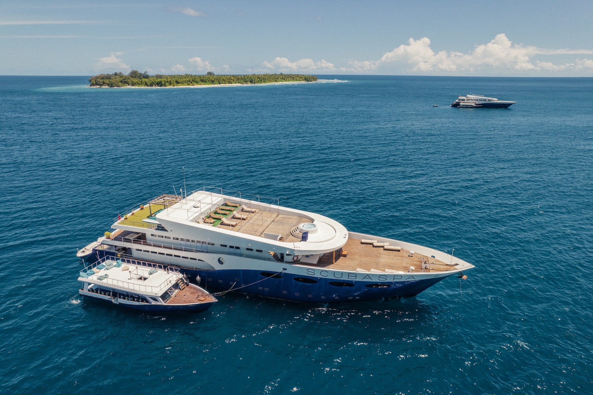 Aerial of scubaspa boats maldives