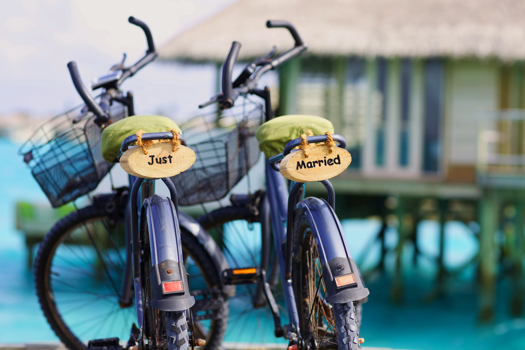Honeymooners' bicycles at Six Senses Laamu in the Maldives 
